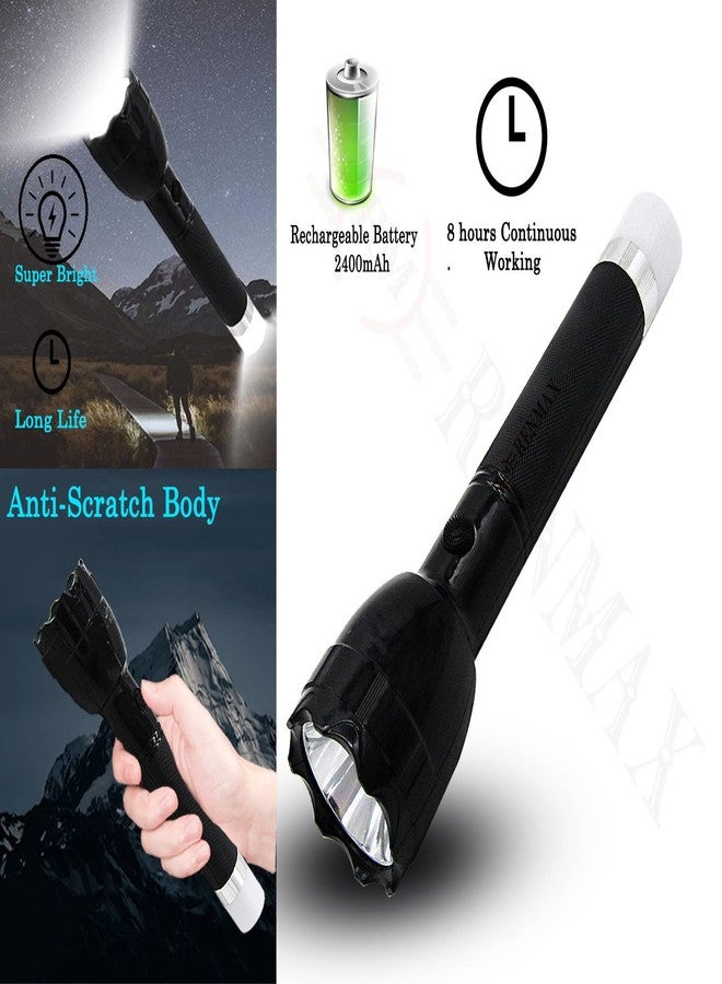 RENMAX Plastic LED Torch Flashlight & Tail Light Rechargeable Water Resistant Tracking Black -1Pc (Tripple Mode Pocket Friendly) 300 Lumens - Image 2